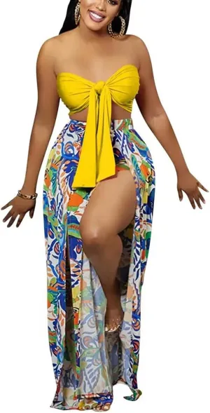 2 Piece Outfits for Women Summer Sleeveless Crop Tops Wide Leg Slit Pants Set Boho Floral Print Vacation Outfits