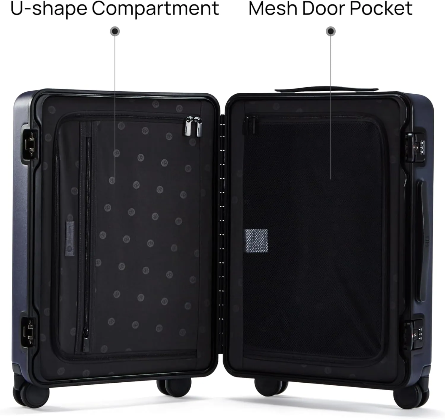 24 Inch Zipperless Luggage, Aluminium Frame Luggage, Checked Luggage Airline Approved, Hard Shell Suitcase with Spinner Wheels, Dual TSA Lock, Latching System(Neptune Blue, Manhattan Classic)