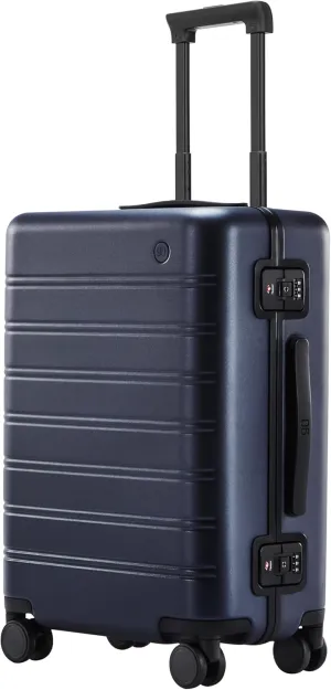 24 Inch Zipperless Luggage, Aluminium Frame Luggage, Checked Luggage Airline Approved, Hard Shell Suitcase with Spinner Wheels, Dual TSA Lock, Latching System(Neptune Blue, Manhattan Classic)