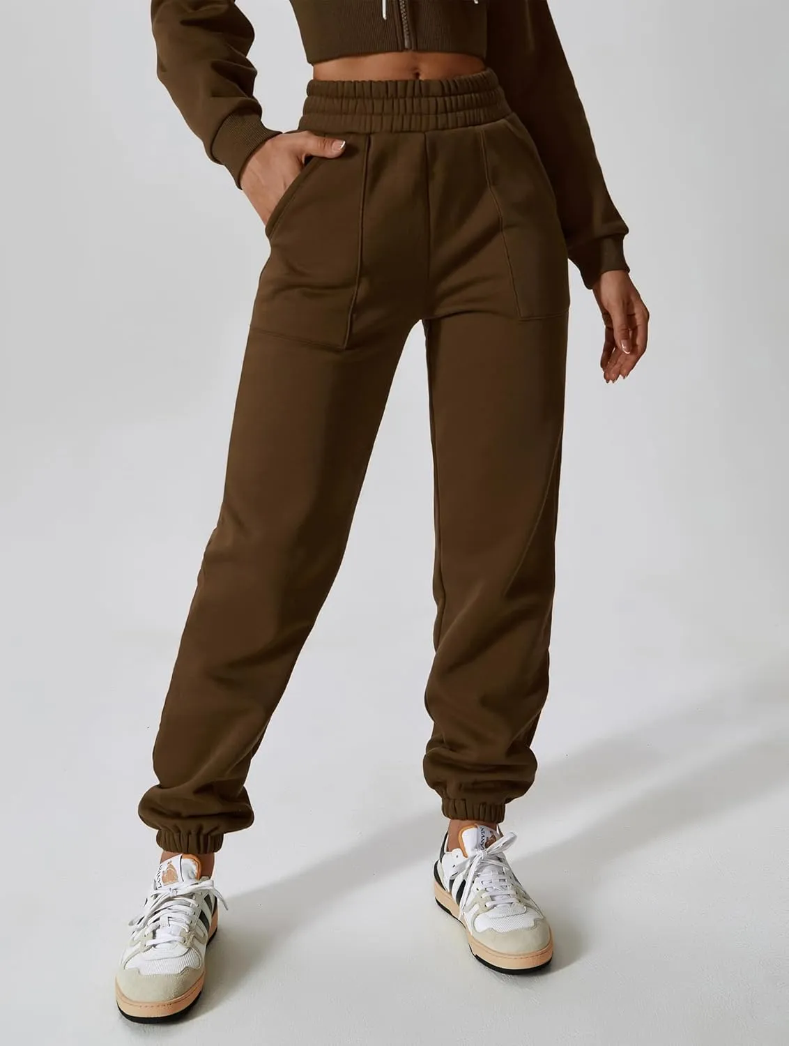 ABOCIW Women's Two Piece Outfits Sweatsuit Fleece Long Sleeve Zip Up Hoodies Cropped Sweatshirts Sweatpants Jogger Set