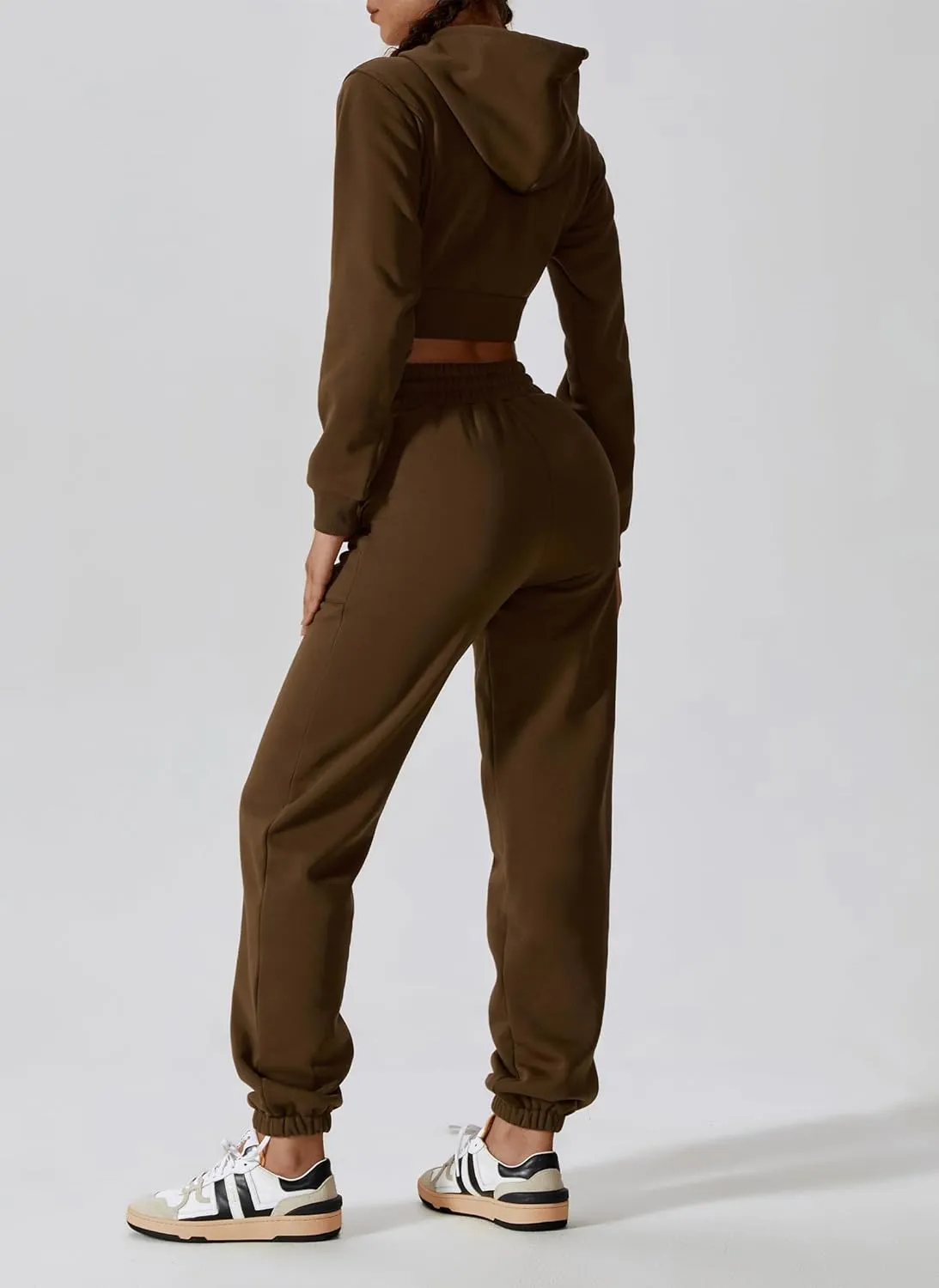 ABOCIW Women's Two Piece Outfits Sweatsuit Fleece Long Sleeve Zip Up Hoodies Cropped Sweatshirts Sweatpants Jogger Set