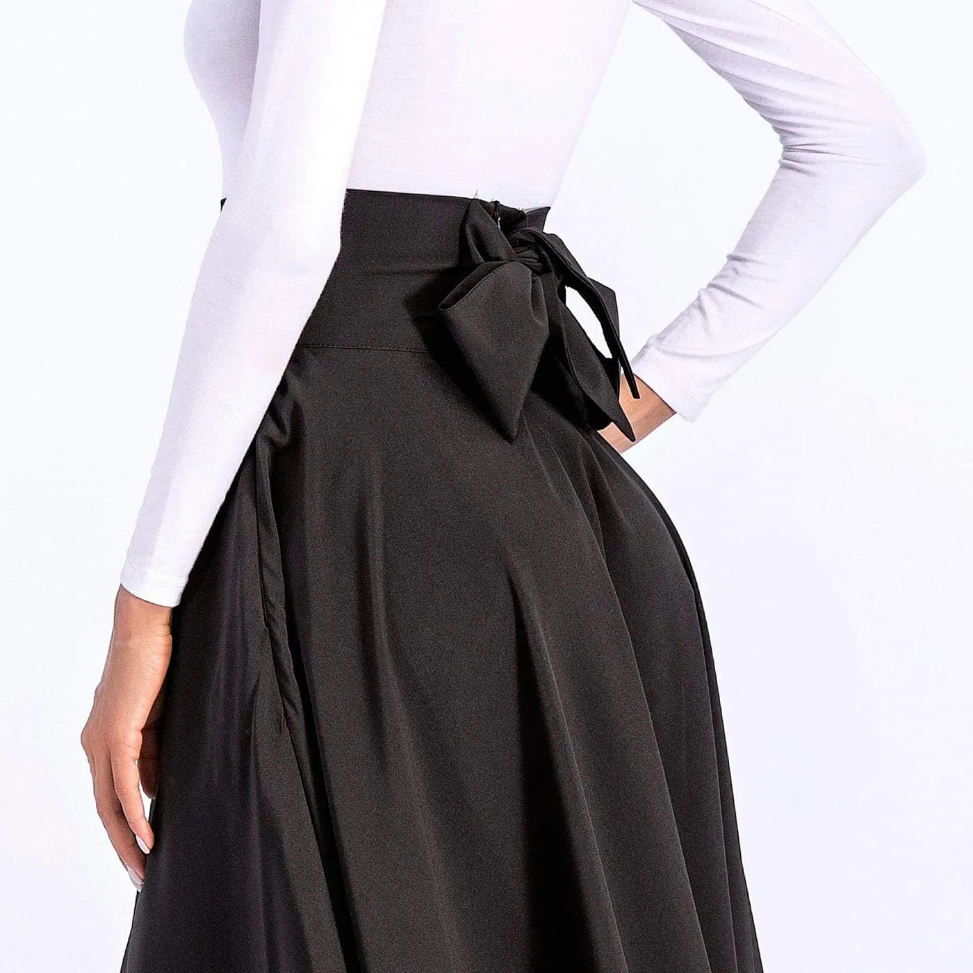 Aivtalk Women High Waist Long Skirt with Slit Pockets Bow Tie Pleated Maxi Skirt
