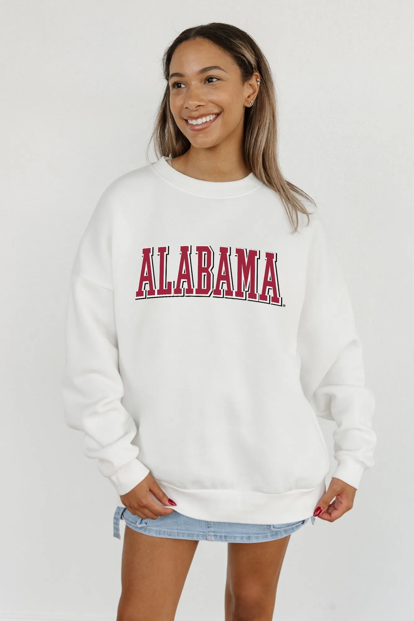 ALABAMA CRIMSON TIDE ALL-STAR APPEAL PREMIUM FLEECE DROP SHOULDER CREWNECK PULLOVER BY MADI PREWETT TROUTT