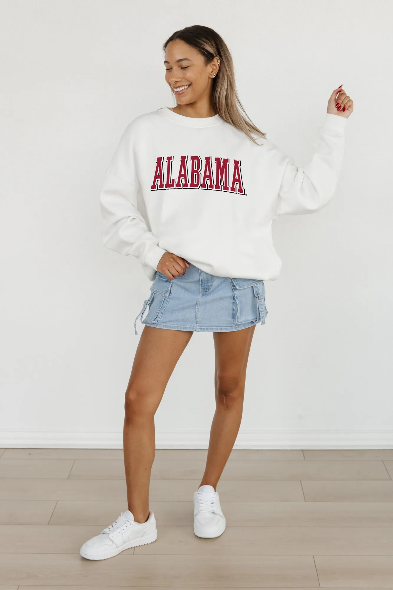 ALABAMA CRIMSON TIDE ALL-STAR APPEAL PREMIUM FLEECE DROP SHOULDER CREWNECK PULLOVER BY MADI PREWETT TROUTT
