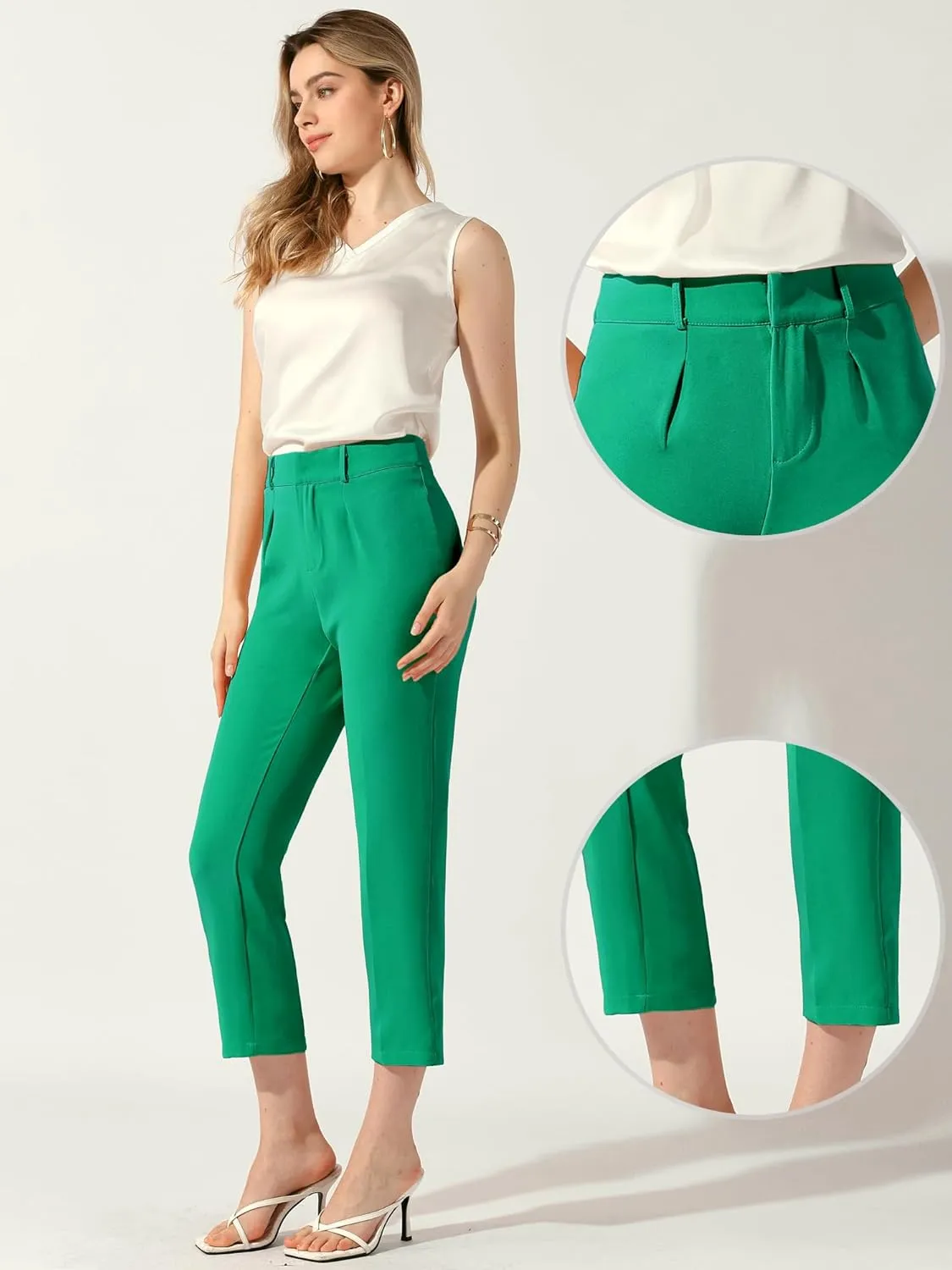 Allegra K High Waisted Dress Pants for Women's Work Business Casual Slacks Cropped Trousers Tapered Pants