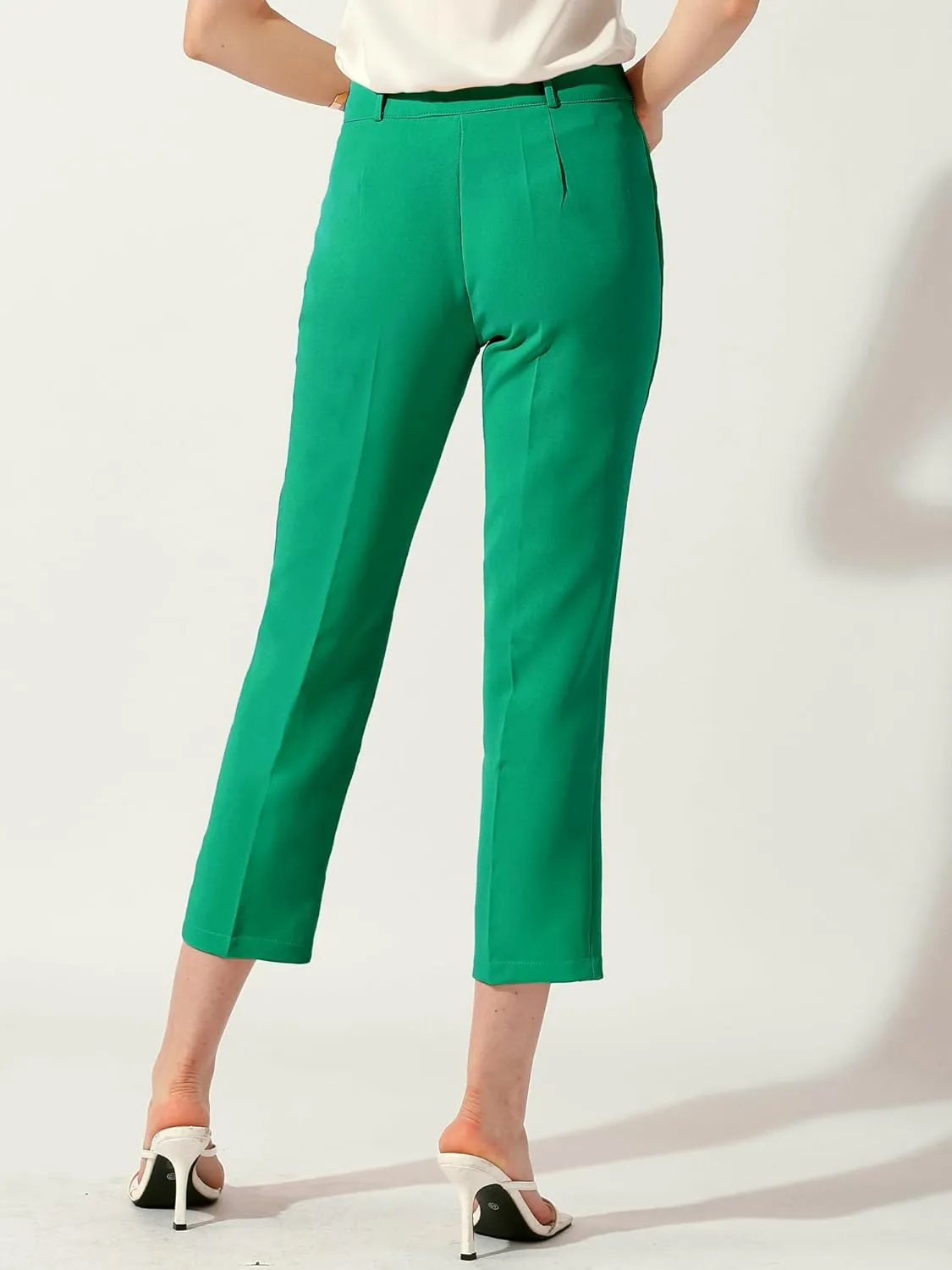 Allegra K High Waisted Dress Pants for Women's Work Business Casual Slacks Cropped Trousers Tapered Pants