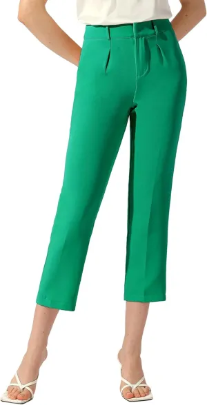 Allegra K High Waisted Dress Pants for Women's Work Business Casual Slacks Cropped Trousers Tapered Pants