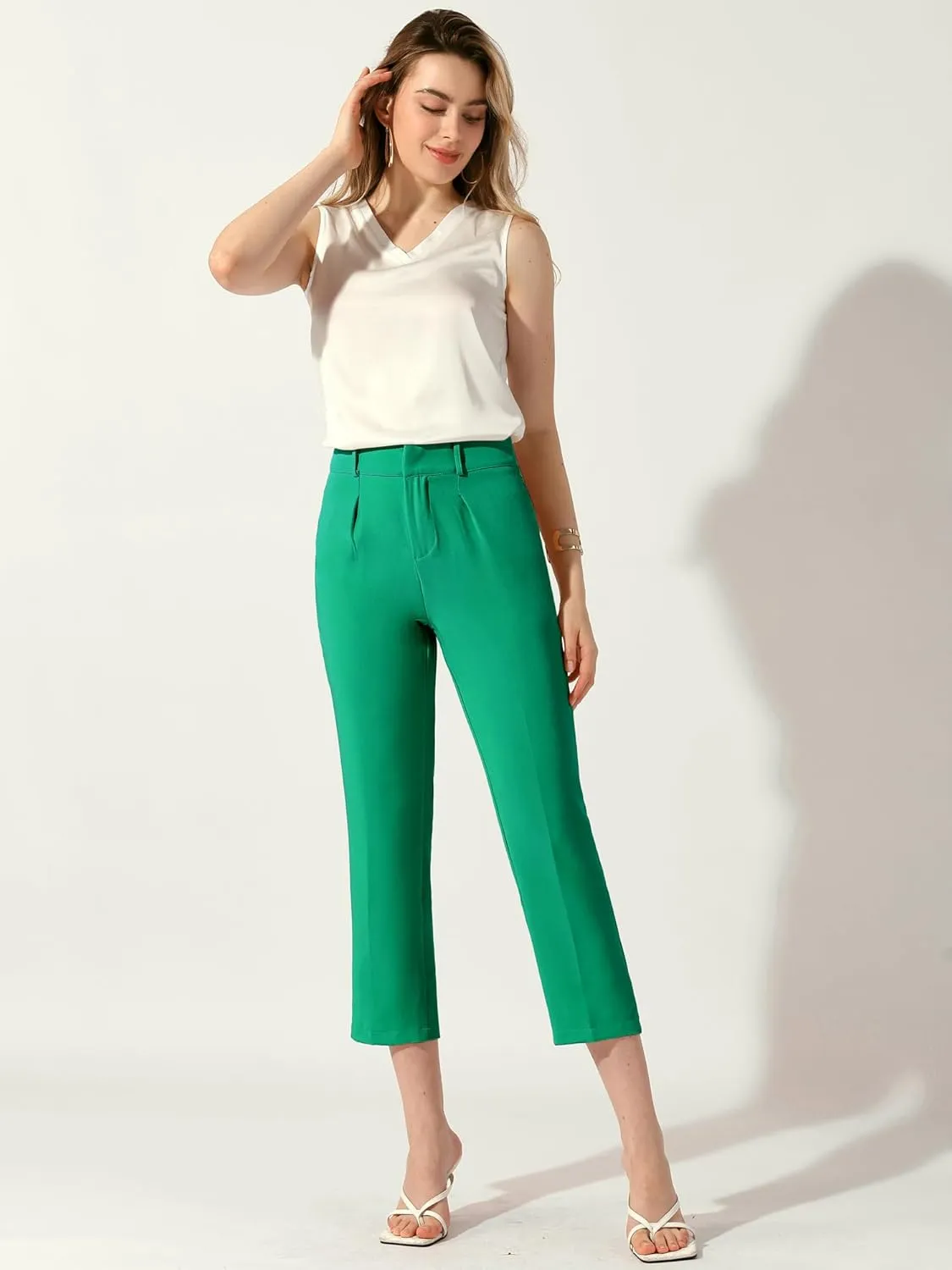 Allegra K High Waisted Dress Pants for Women's Work Business Casual Slacks Cropped Trousers Tapered Pants