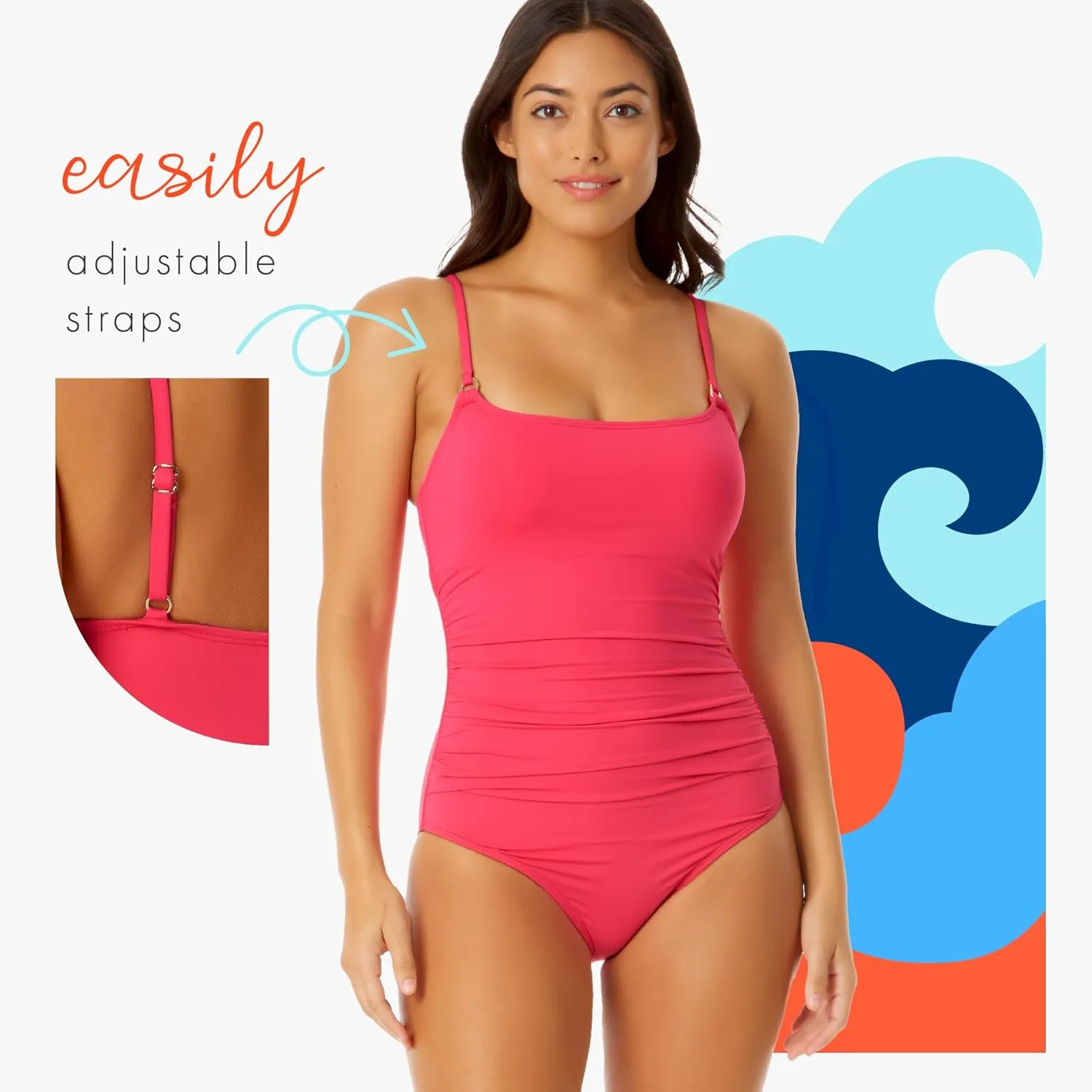Anne Cole - Live in Color Shirred Lingerie Maillot One Piece Swimsuit-8-Strawberry