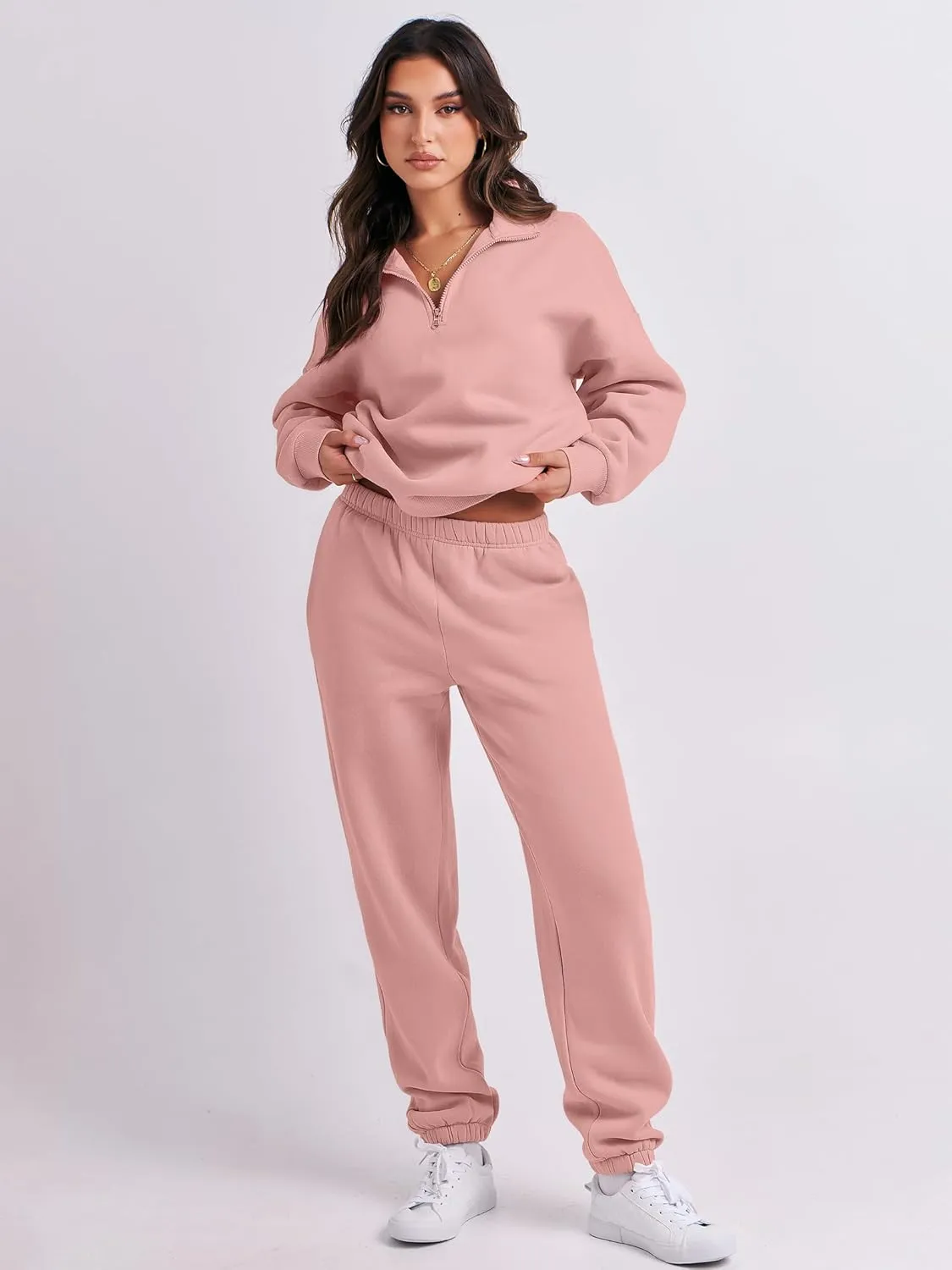 ANRABESS Women 2 Piece Outfits Sweatsuit Oversized Half Zip Sweatshirt Jogger Sweatpants Tracksuit Lounge Set 2024 Clothes