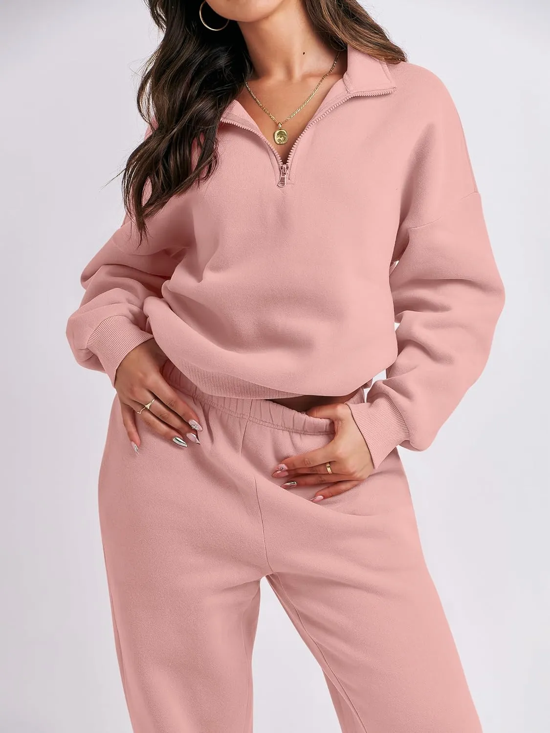 ANRABESS Women 2 Piece Outfits Sweatsuit Oversized Half Zip Sweatshirt Jogger Sweatpants Tracksuit Lounge Set 2024 Clothes