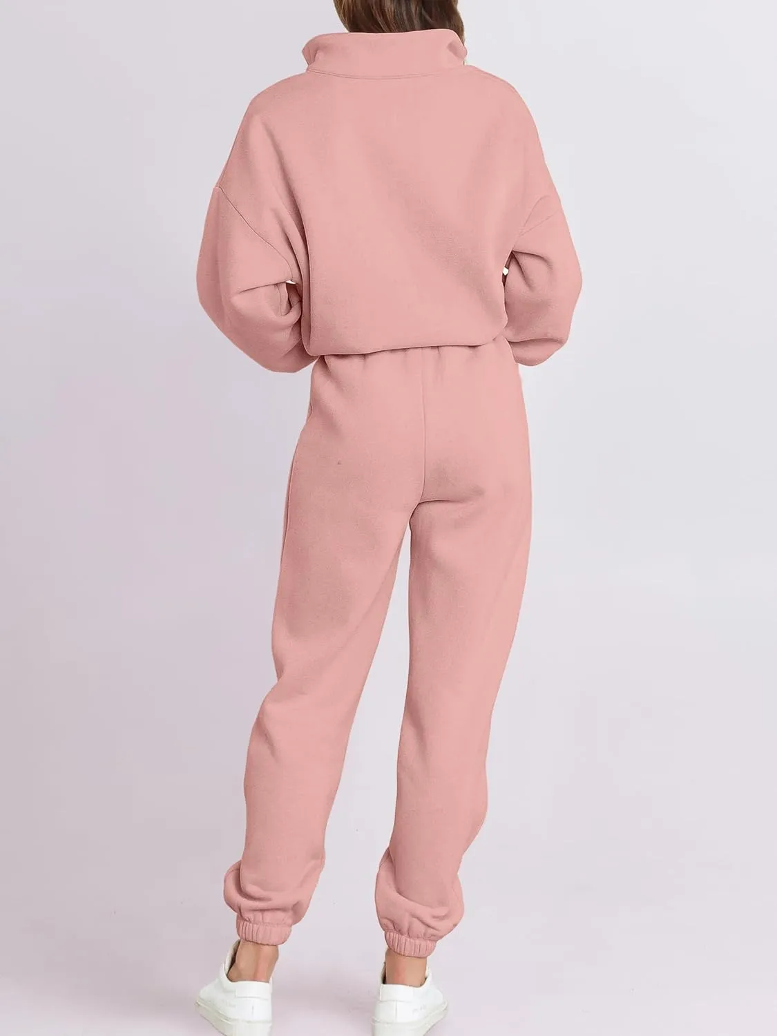 ANRABESS Women 2 Piece Outfits Sweatsuit Oversized Half Zip Sweatshirt Jogger Sweatpants Tracksuit Lounge Set 2024 Clothes