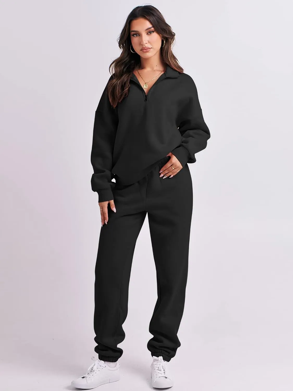 ANRABESS Women 2 Piece Outfits Sweatsuit Oversized Half Zip Sweatshirt Jogger Sweatpants Tracksuit Lounge Set 2025 Clothes