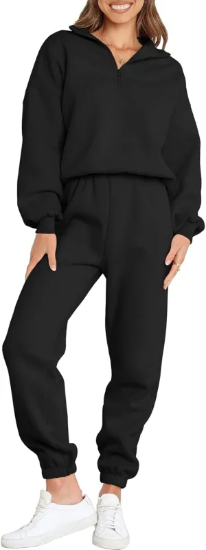 ANRABESS Women 2 Piece Outfits Sweatsuit Oversized Half Zip Sweatshirt Jogger Sweatpants Tracksuit Lounge Set 2025 Clothes