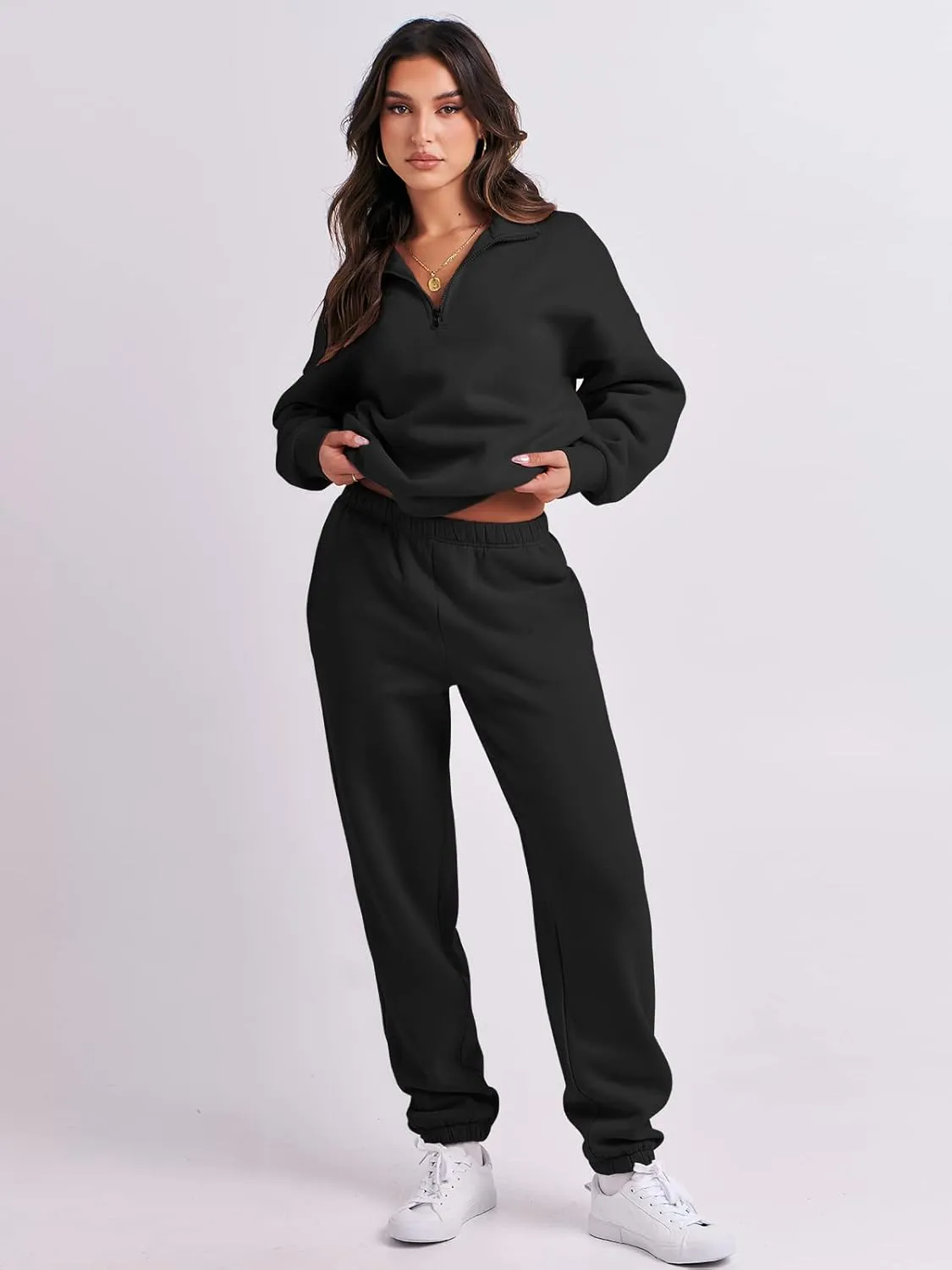 ANRABESS Women 2 Piece Outfits Sweatsuit Oversized Half Zip Sweatshirt Jogger Sweatpants Tracksuit Lounge Set 2025 Clothes