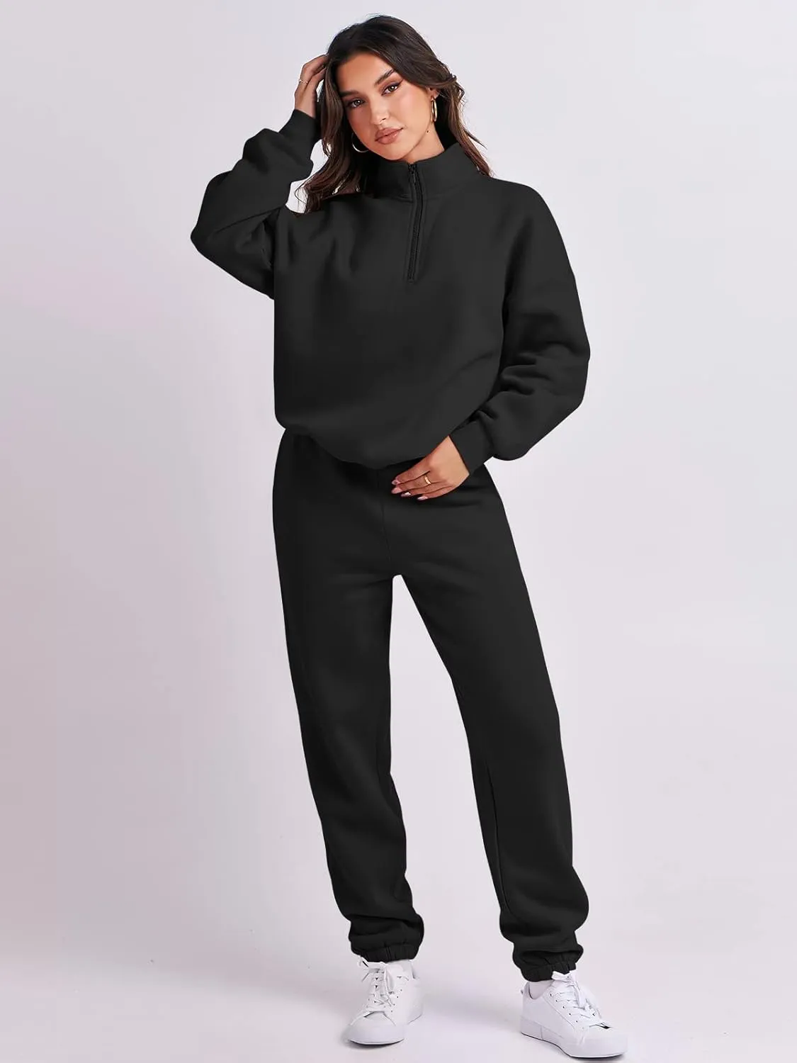 ANRABESS Women 2 Piece Outfits Sweatsuit Oversized Half Zip Sweatshirt Jogger Sweatpants Tracksuit Lounge Set 2025 Clothes