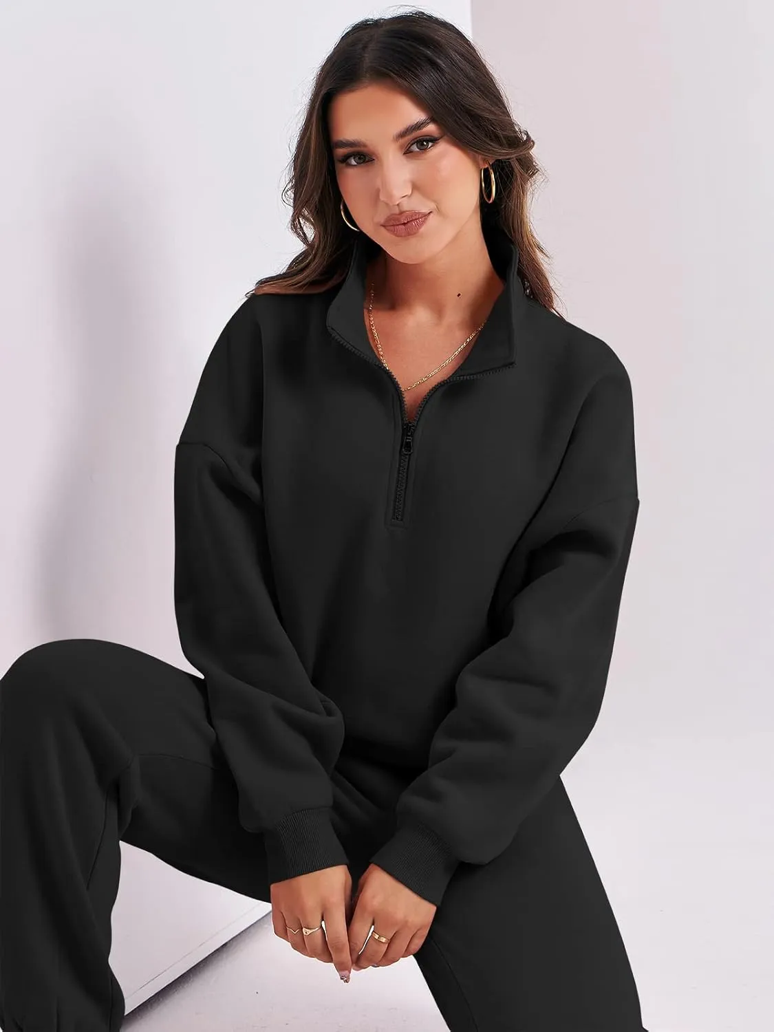 ANRABESS Women 2 Piece Outfits Sweatsuit Oversized Half Zip Sweatshirt Jogger Sweatpants Tracksuit Lounge Set 2025 Clothes