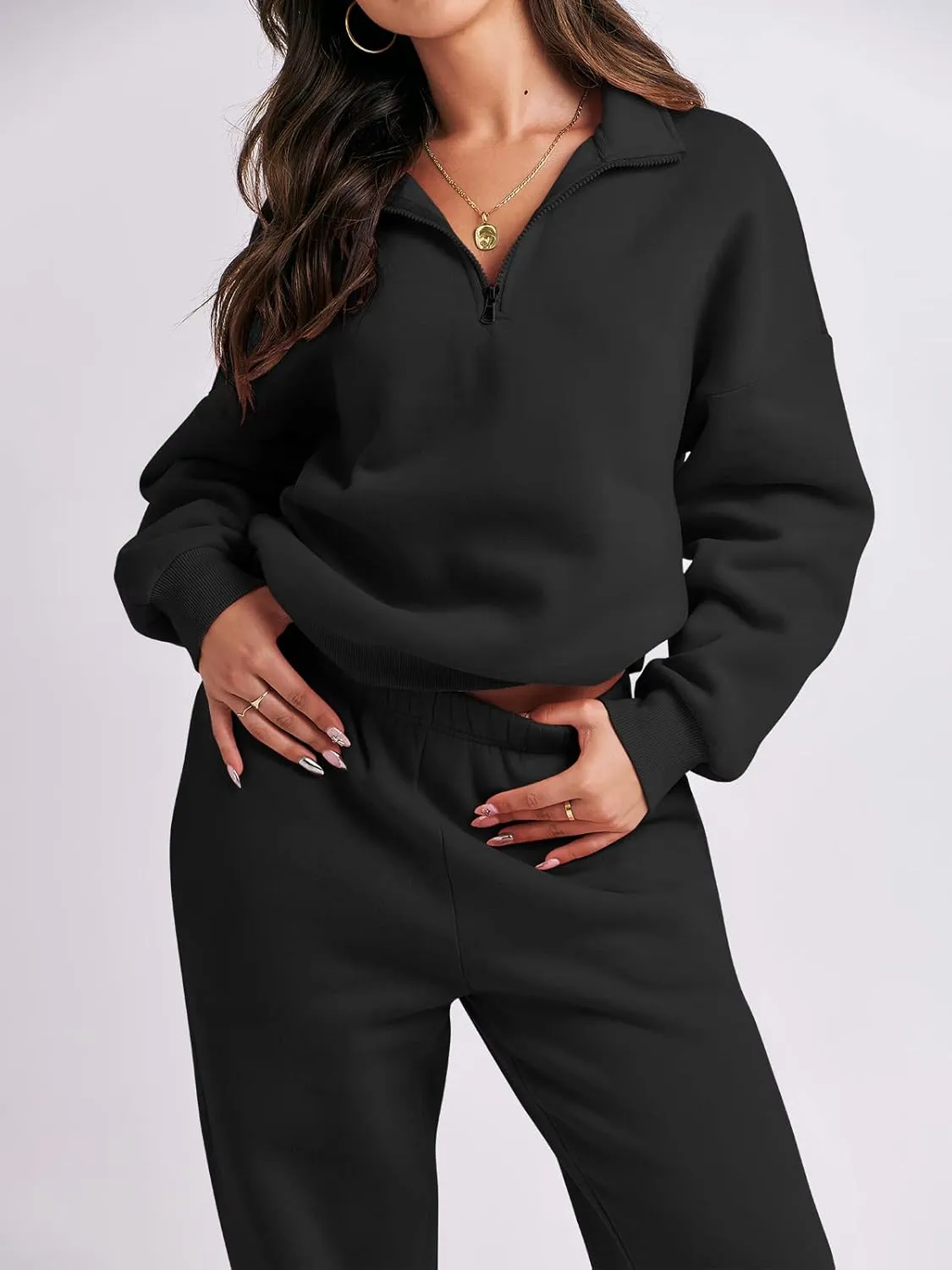 ANRABESS Women 2 Piece Outfits Sweatsuit Oversized Half Zip Sweatshirt Jogger Sweatpants Tracksuit Lounge Set 2025 Clothes