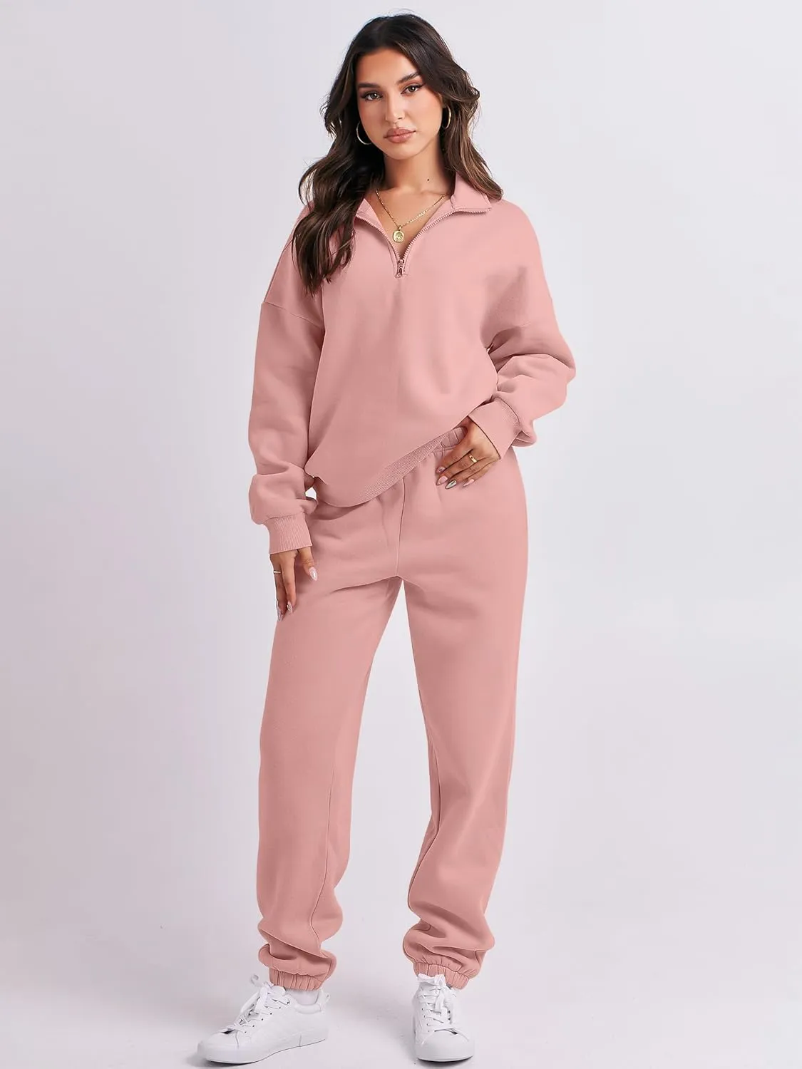 ANRABESS Women 2 Piece Outfits Sweatsuit Oversized Half Zip Sweatshirt Jogger Sweatpants Tracksuit Lounge Set 2025 Clothes