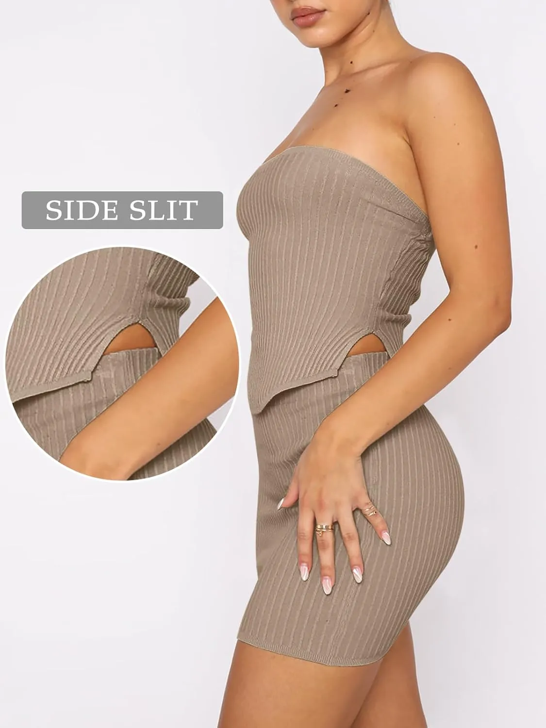 ANRABESS Women 2 Piece Skirt Sets Summer Strapless Crop Top Matching Bodycon Sexy Going Out Mini Club Dress Outfit Clothes