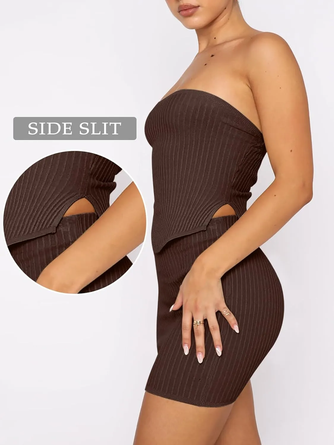 ANRABESS Women 2 Piece Skirt Sets Summer Strapless Crop Top Matching Bodycon Sexy Going Out Mini Club Dress Outfit Clothes