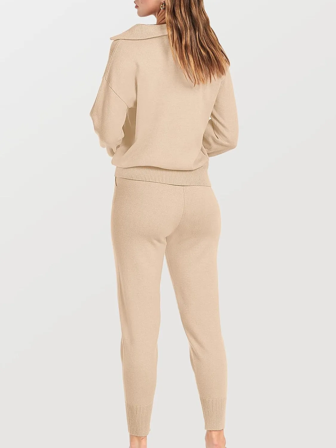 ANRABESS Women's Two Piece Outfits Sweater Sets Long Sleeve Zip Up Knit Pullover Jogger Pants Tracksuit 2024 Fall Lounge Sets