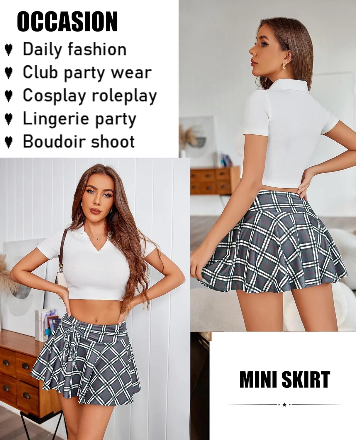 Avidlove Mini Skirt for Women Pleated Drawstring High Waist Skater Skirt Sexy Lingerie Skirts S-XXL