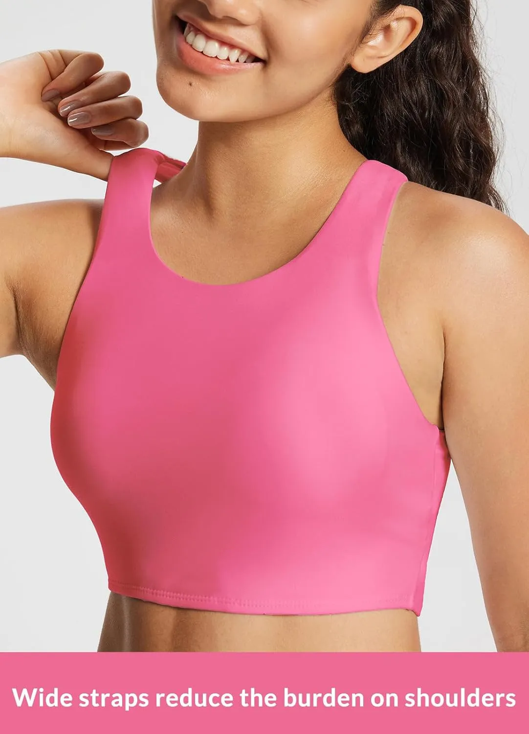 baleaf Women's Swim Bra Modest High Neck Bikini Tops Quick Dry UPF 50 Bathing Suit Sports Workout Removable Padded