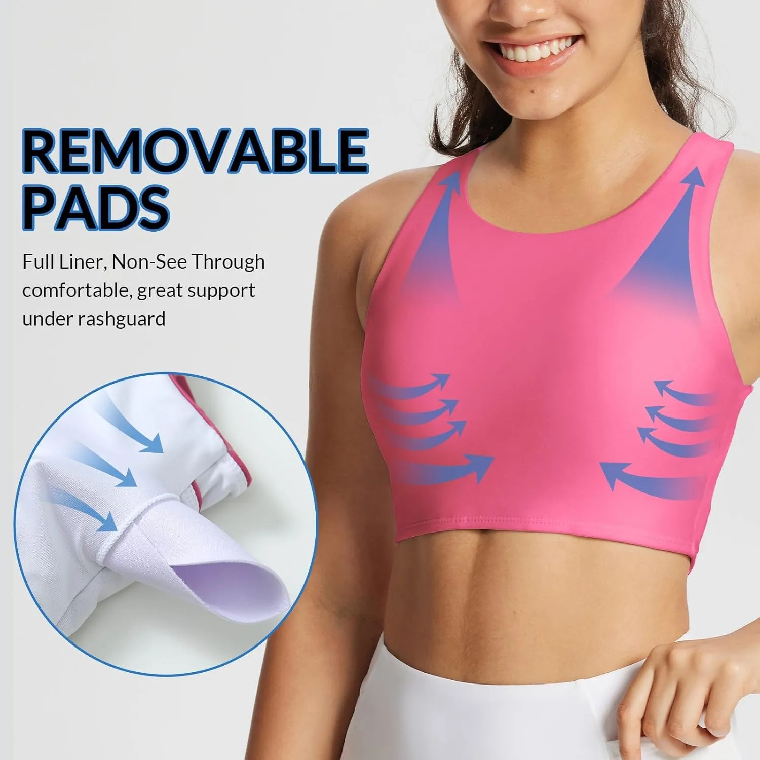 baleaf Women's Swim Bra Modest High Neck Bikini Tops Quick Dry UPF 50 Bathing Suit Sports Workout Removable Padded