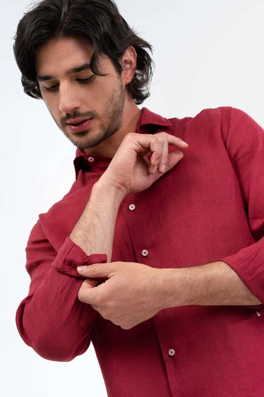 basic linen shirt burdeos