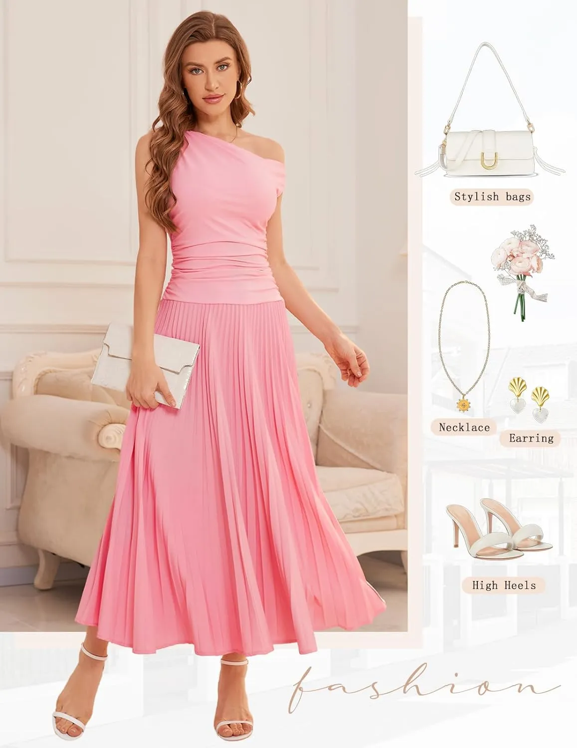 Bbonlinedress Formal Maxi Prom One Shoulder Pleated Cocktail Dress Women Wedding Guest Summer Daily Long Party Dresses