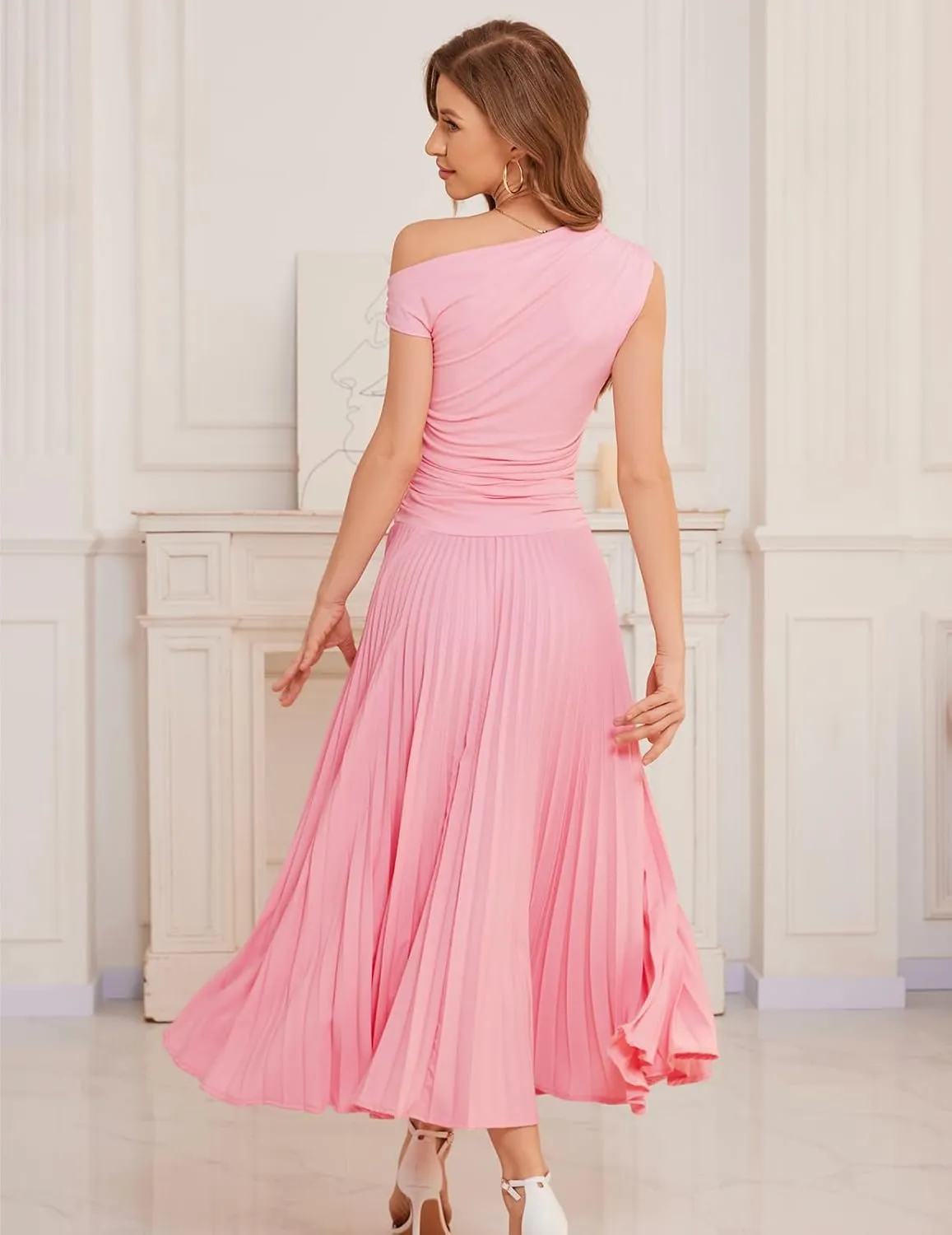 Bbonlinedress Formal Maxi Prom One Shoulder Pleated Cocktail Dress Women Wedding Guest Summer Daily Long Party Dresses