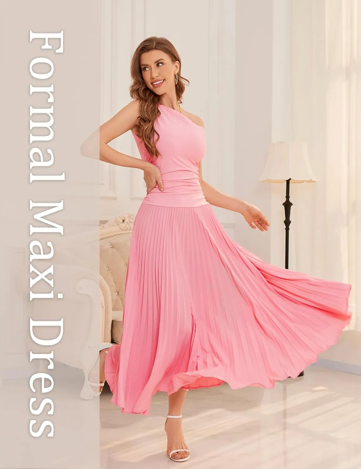 Bbonlinedress Formal Maxi Prom One Shoulder Pleated Cocktail Dress Women Wedding Guest Summer Daily Long Party Dresses