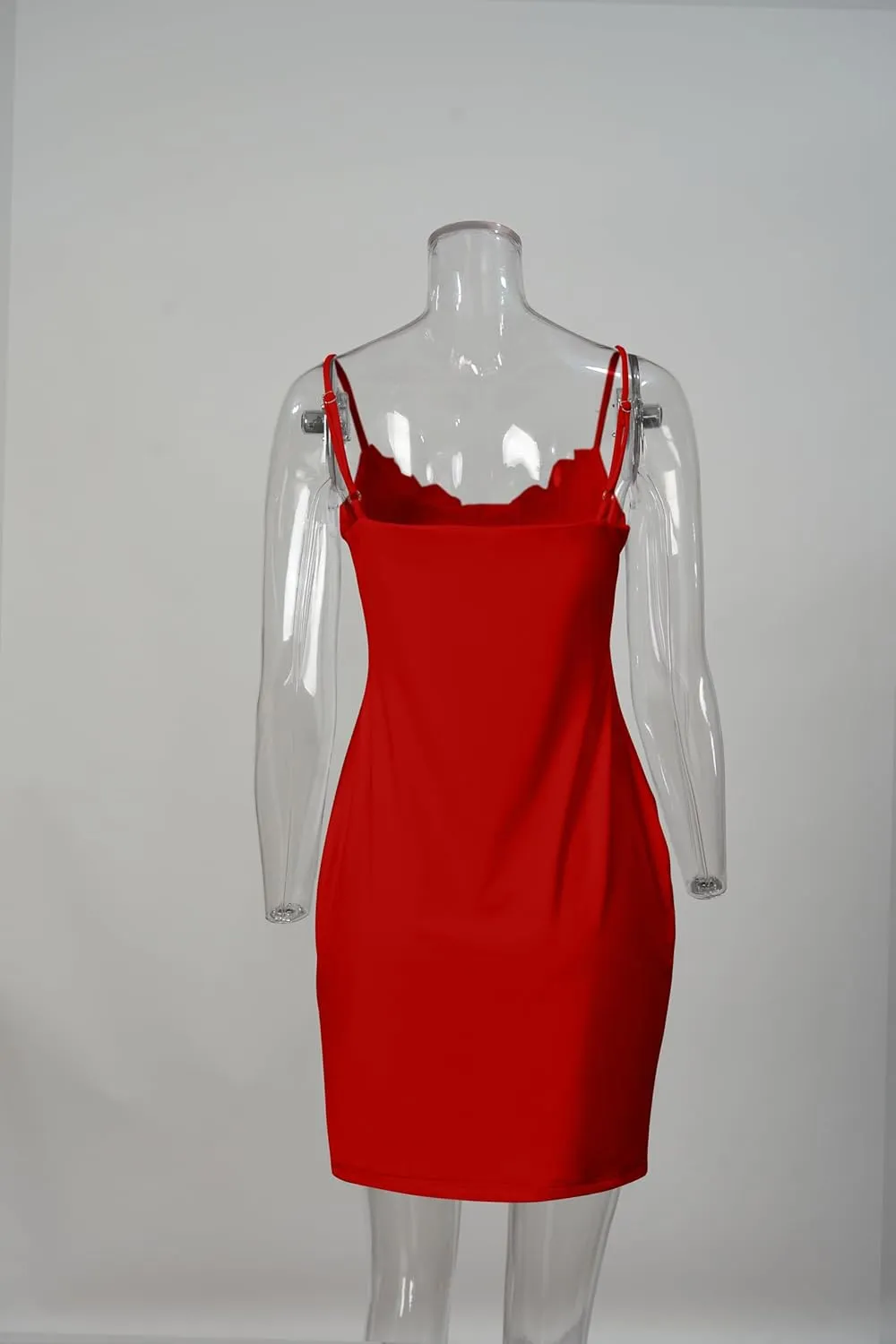 BEAGIMEG Women's Sexy Bodycon Sleeveless Adjustable Straps Lace Elegant Club Party Mini Dress
