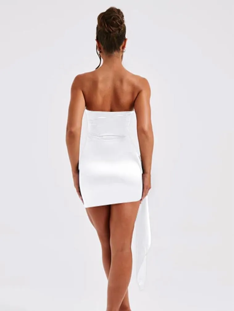 BEAGIMEG Women's Sexy Bodycon Sleeveless Strapless Asymmetric Club Party Cocktail Mini Dress