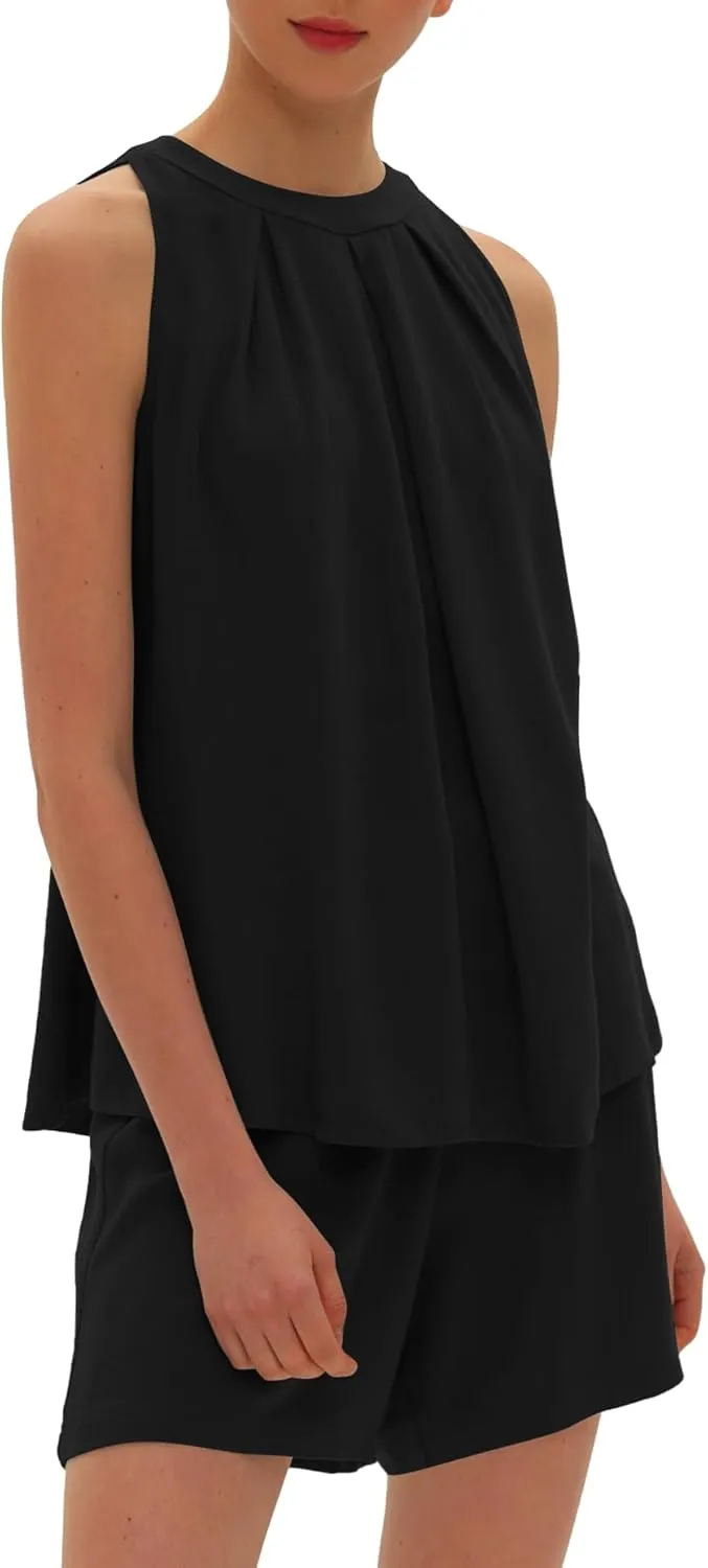 Beaully Linen Short Sets 2 Piece for Women Summer Casual Sleeveless Halter Neck Tops And Shorts Set Travel Outfits