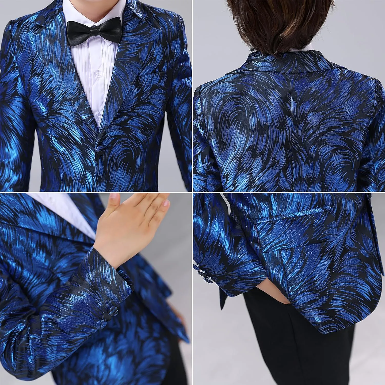 Boy Suits Formal Tuxedo Wedding Prom Suit for Teens Boys Jacquard Suits 3 Piece Blazer Jacket Pants Set with Bow Tie 2t-20