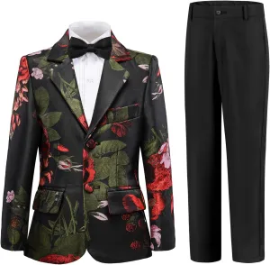 Boy Suits Formal Tuxedo Wedding Prom Suit for Teens Boys Jacquard Suits 3 Piece Blazer Jacket Pants Set with Bow Tie 2t-20