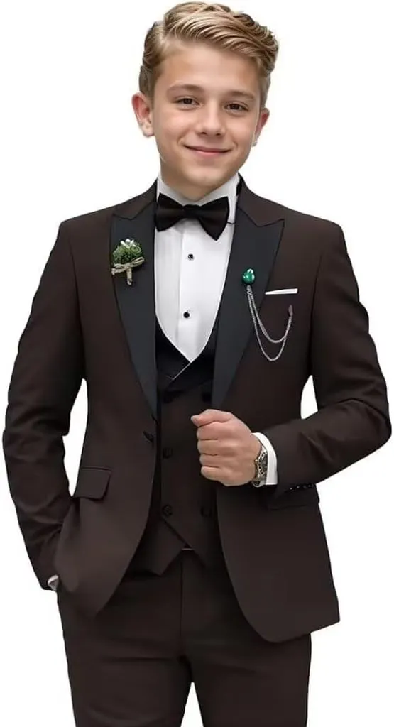 Boys Suit 3-Pieces Formal Tuxedo Slim Fit Suits for Boys Blazer Vest Pants Set Wedding Ring Bear Outfit Prom Kids Tuxedo