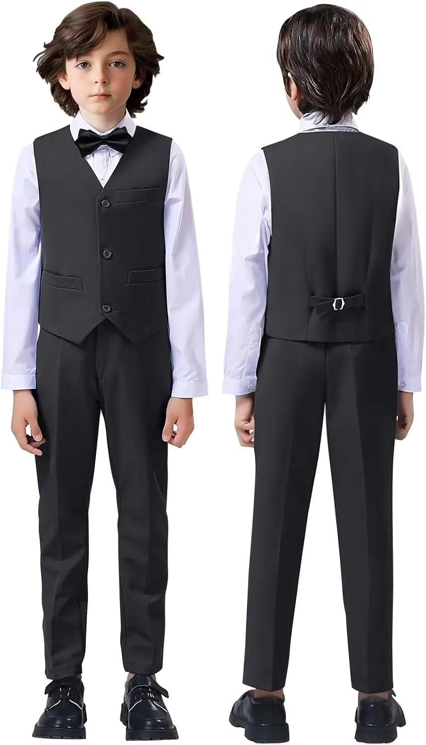 Boys Suit 4-Pieces Toddler Tuxedo Vest Pants Set Suits for Boys Communion Dress Clothes Ring Bearer Outfit
