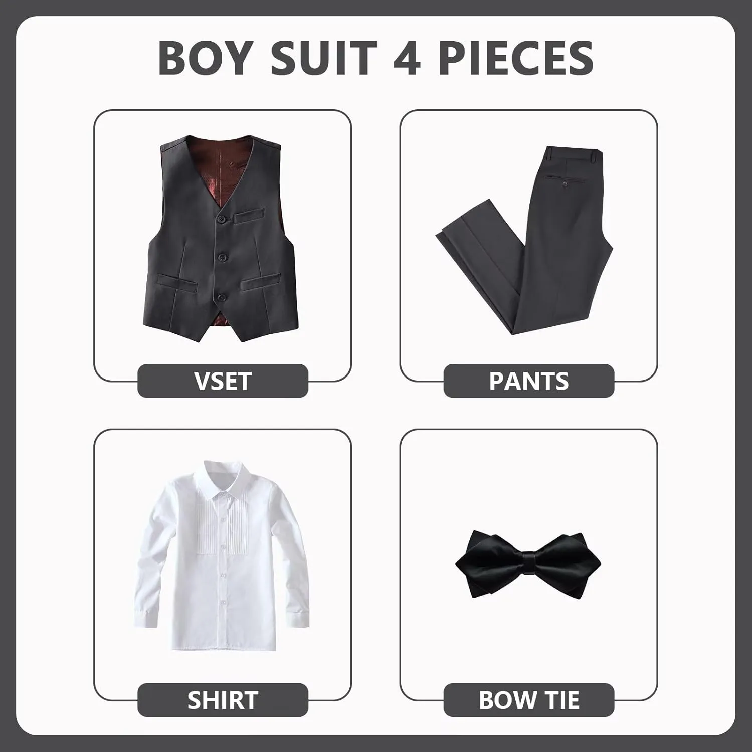 Boys Suit 4-Pieces Toddler Tuxedo Vest Pants Set Suits for Boys Communion Dress Clothes Ring Bearer Outfit