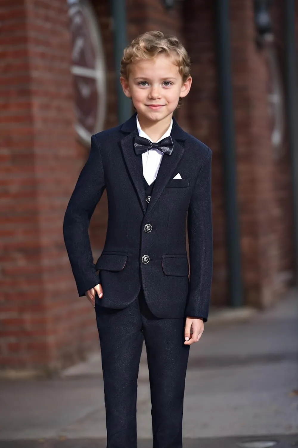 Boys Suit Floral Pattern 4 Piece Formal Suits for Boys Wedding Outfit Jacquard Suit Blazer Vest Pants Set with Bow Tie