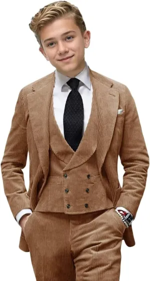 Boys Velvet Corduroy Suit for Kids Slim Fit Tuxedo 3 Piece Formal Boys Suits Corduroy Blazer Vest Pants Set