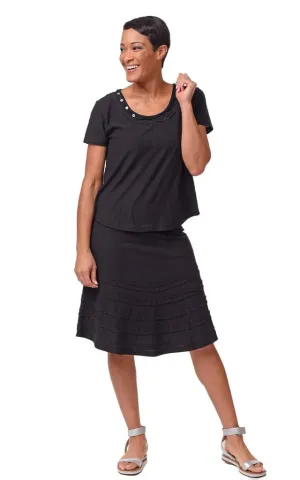 Button Tee Womens Cotton Top in Black