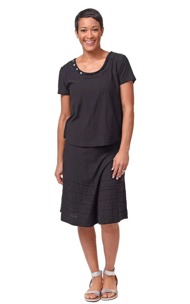 Button Tee Womens Cotton Top in Black