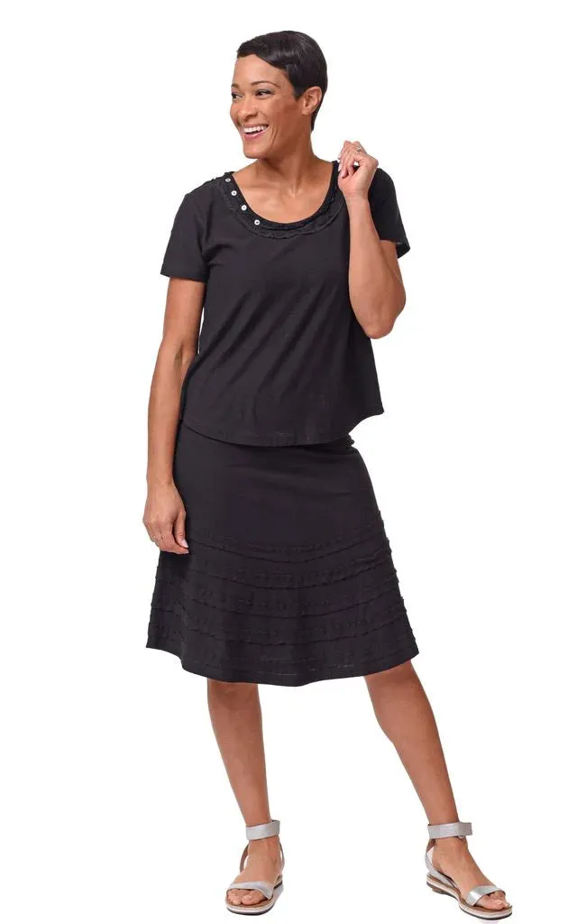 Button Tee Womens Cotton Top in Black