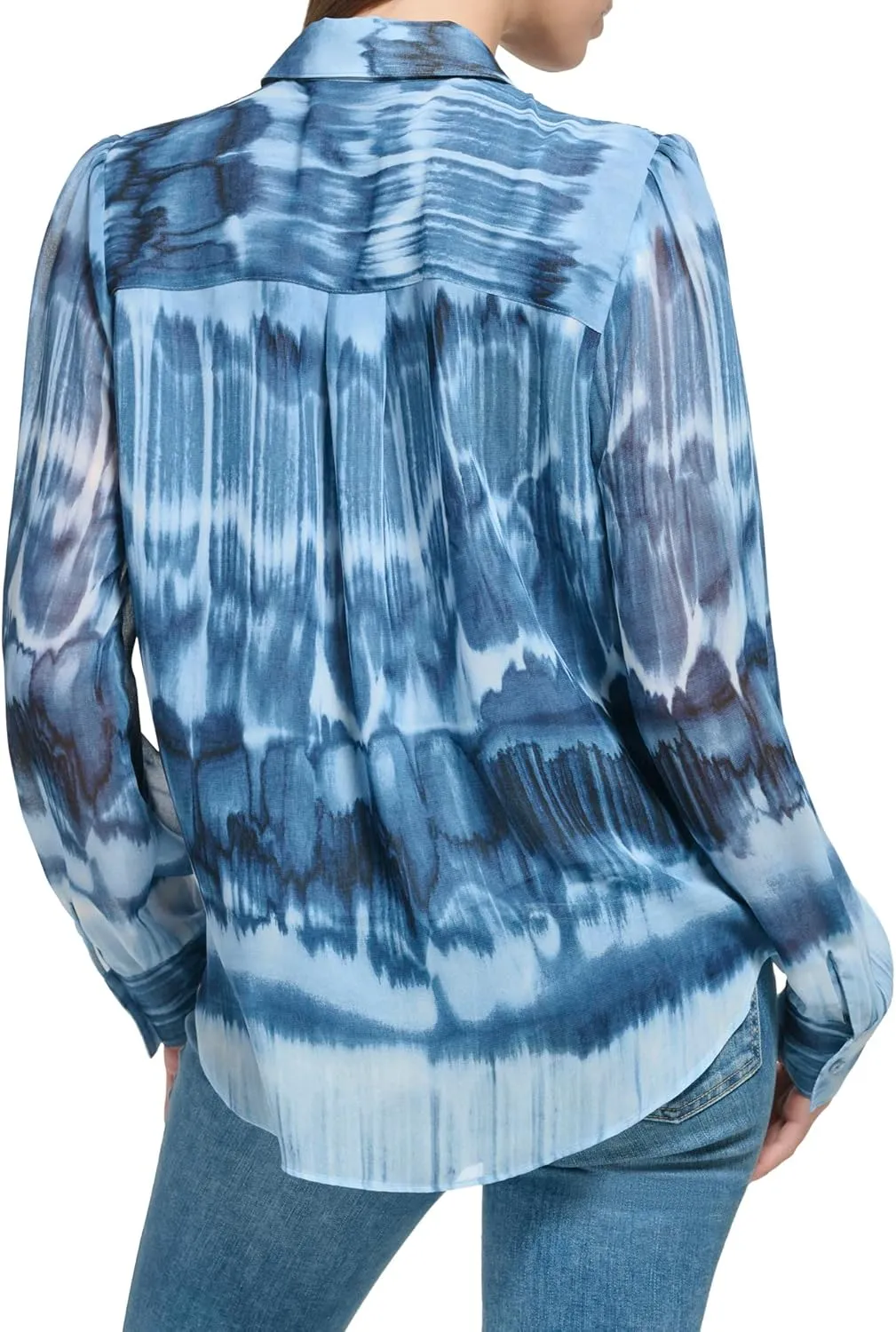 Calvin Klein Women's Flowy Knotted Button Front Printed Long Sleeve Blouse