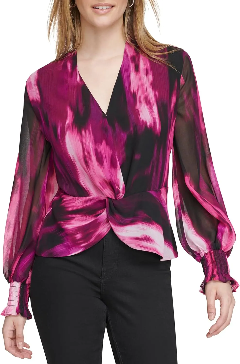 Calvin Klein Women's Printed V Neck Blouse