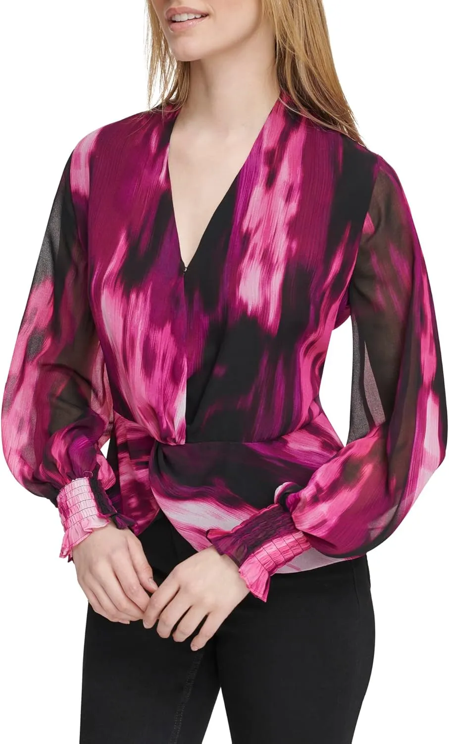 Calvin Klein Women's Printed V Neck Blouse