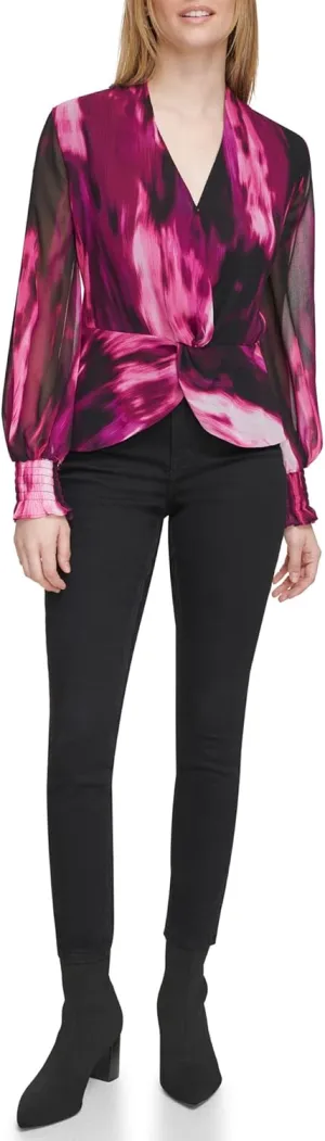Calvin Klein Women's Printed V Neck Blouse